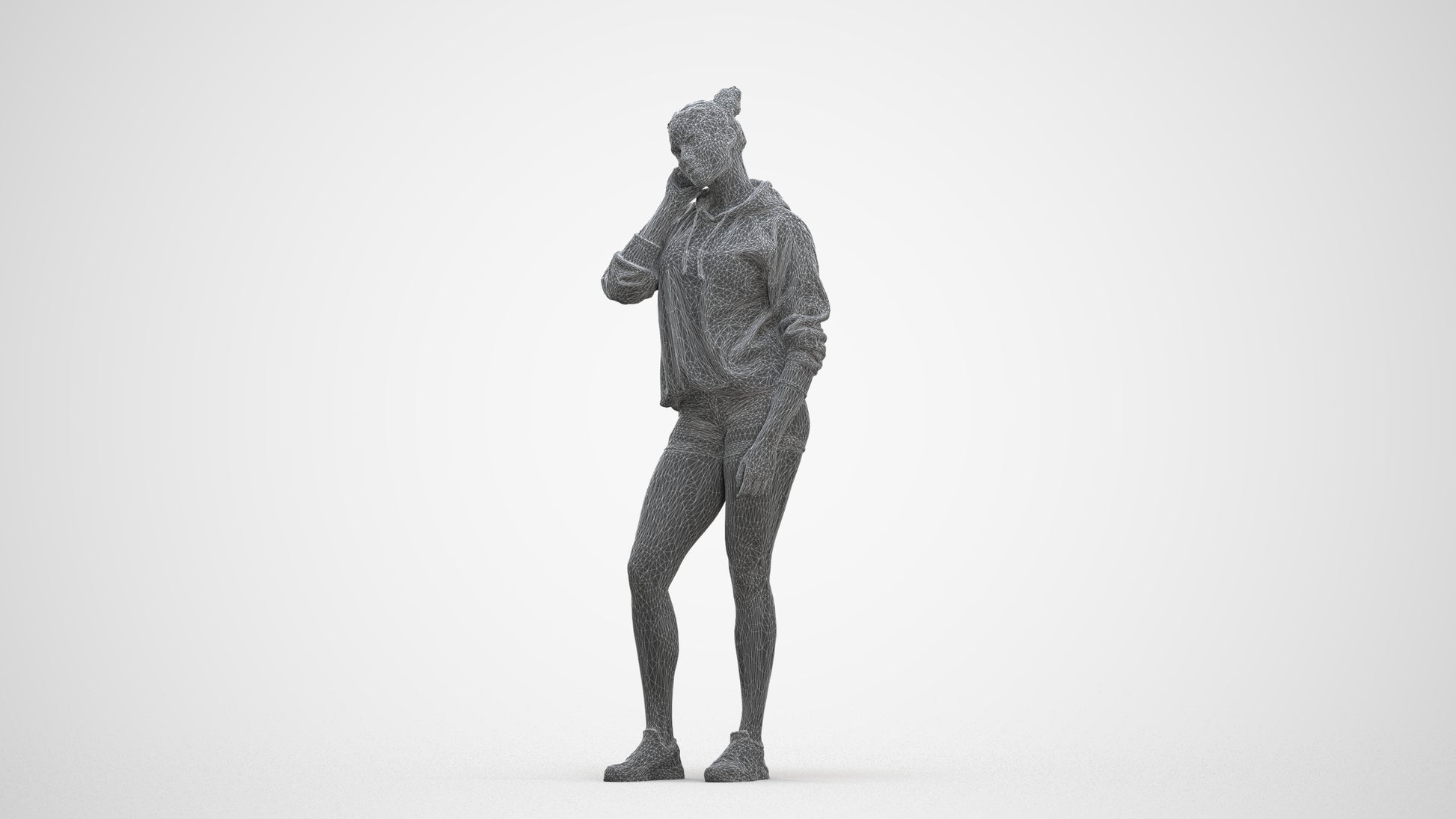 3D people model woman standing, scanned human for 3ds Max rendering, three-quarter front view render