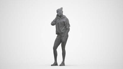 3D people model woman standing, scanned human for 3ds Max rendering, three-quarter front view render