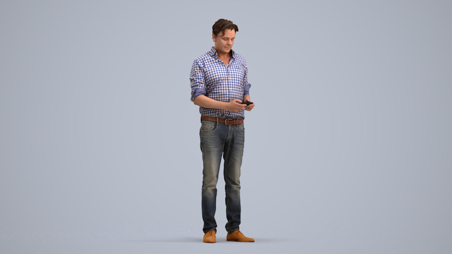 3D scanned man standing casual, photorealistic archviz people for Enscape and SketchUp, standing pose render