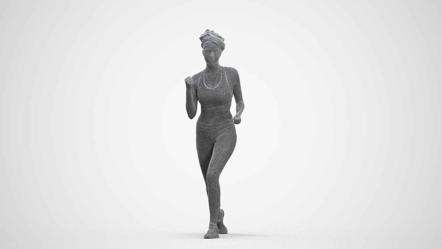 photogrammetry 3D woman sport walking, realistic human model archviz FBX, three-quarter front view render