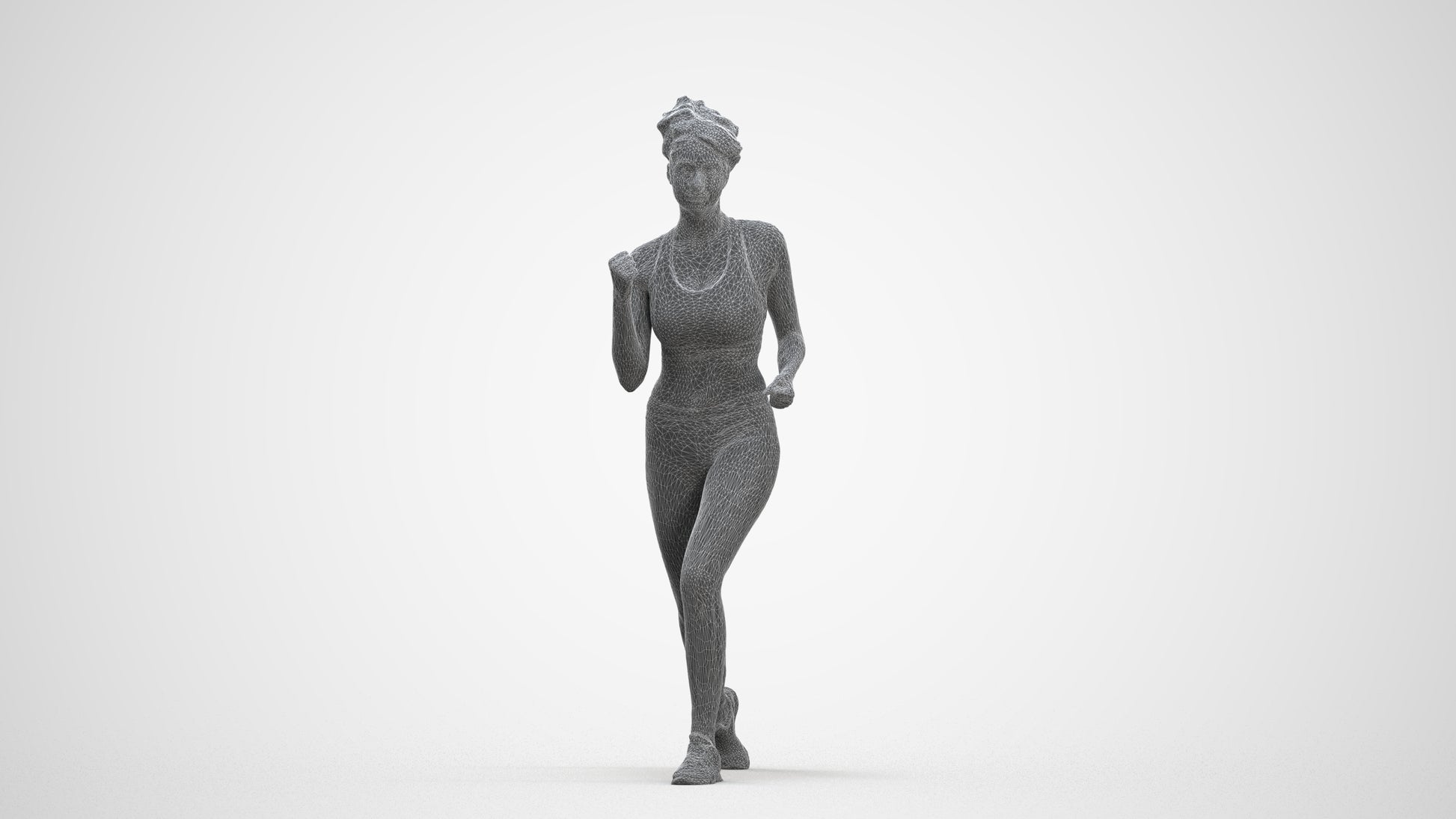 photogrammetry 3D woman sport walking, realistic human model archviz FBX, three-quarter front view render