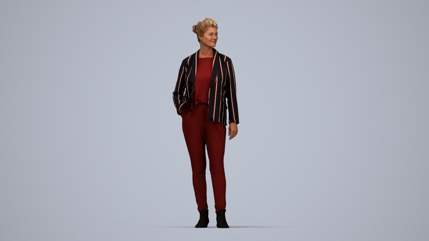 3D people model woman business standing, scanned human for 3ds Max rendering, top-down view render