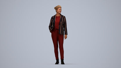 3D people model woman business standing, scanned human for 3ds Max rendering, top-down view render
