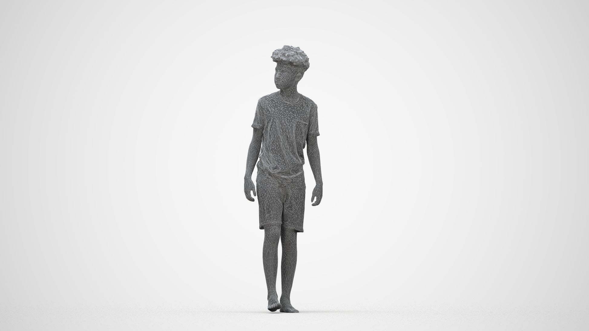 realistic 3D boy casual kids, scanned archviz people for Blender and 3ds Max, wireframe back view