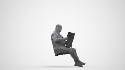 realistic 3D people senior man business sitting, render-ready for V-Ray and Corona, FBX OBJ, wireframe side view