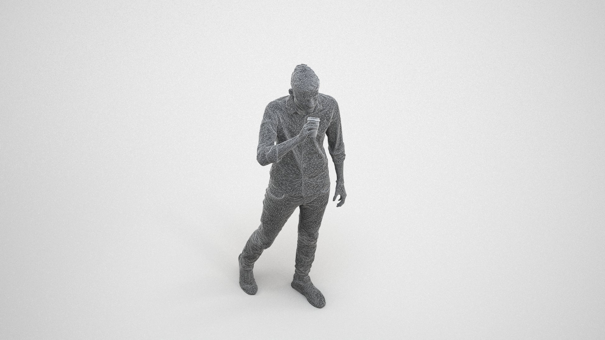realistic 3D man casual walking, scanned archviz people for Blender and 3ds Max, wireframe three-quarter view