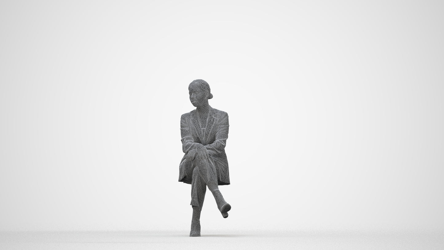 3D people model woman business, scanned human for 3ds Max rendering, wireframe back view