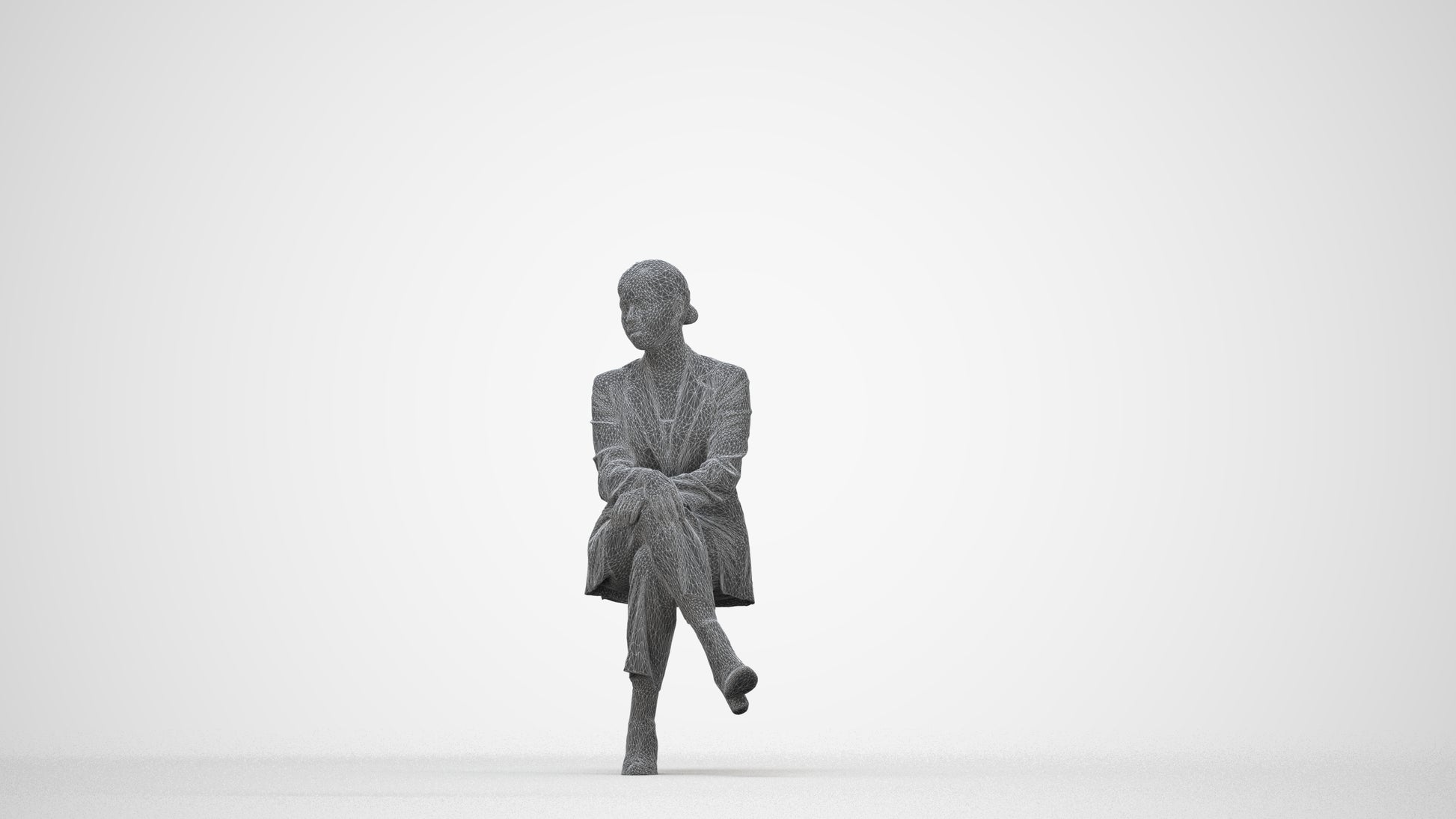 3D people model woman business, scanned human for 3ds Max rendering, wireframe back view