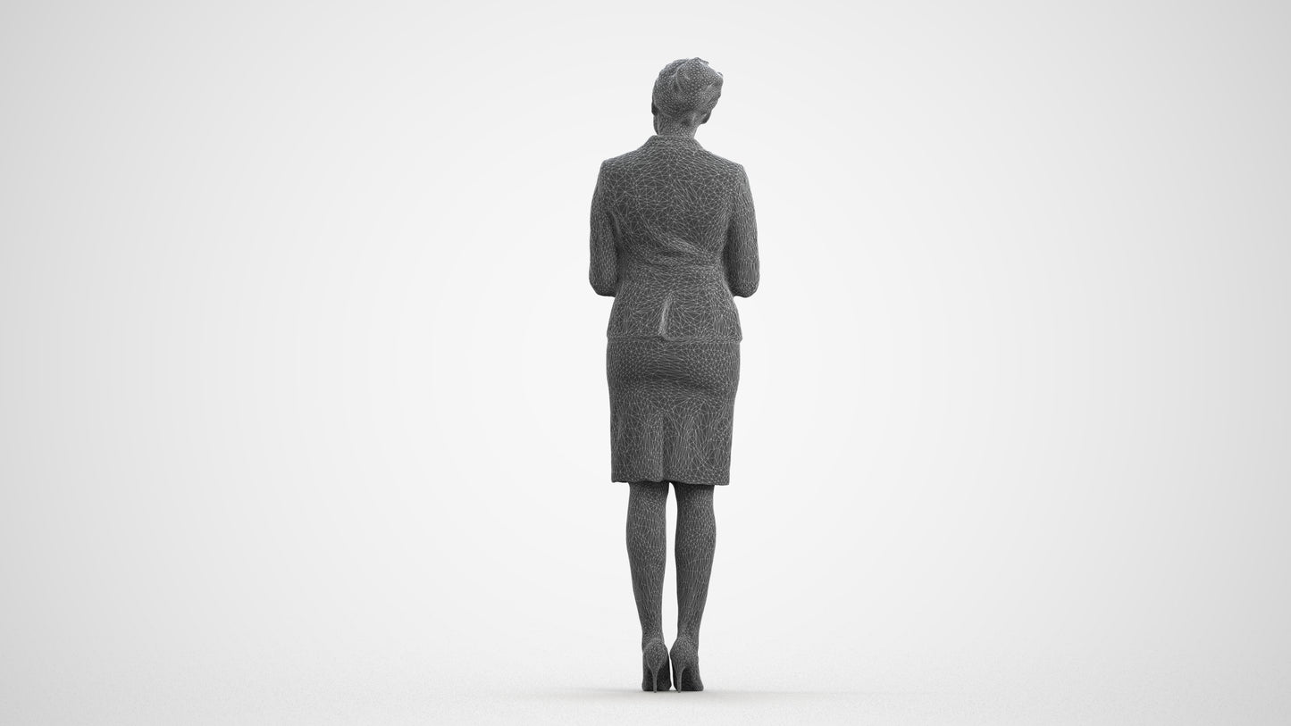 scanned 3D woman hospitality, photogrammetry people for Enscape and V-Ray, wireframe front view