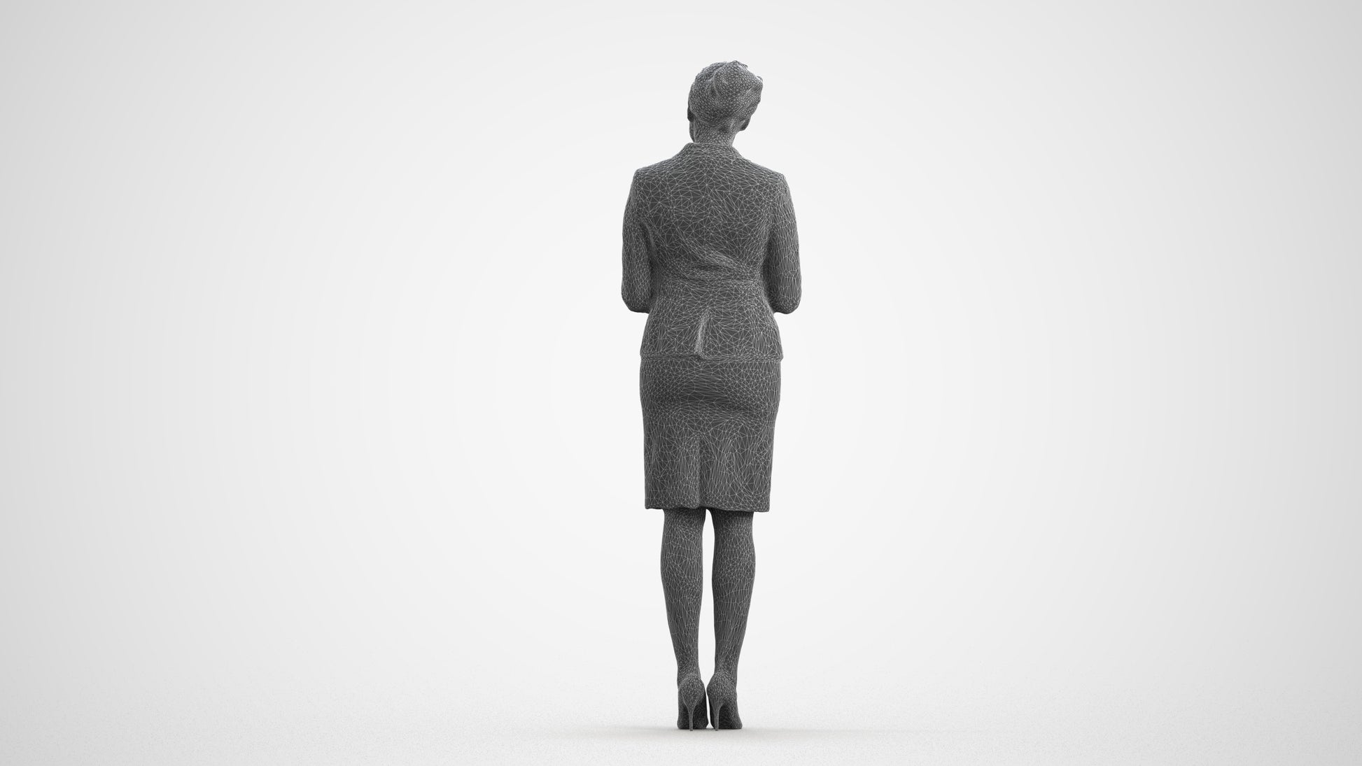 scanned 3D woman hospitality, photogrammetry people for Enscape and V-Ray, wireframe front view