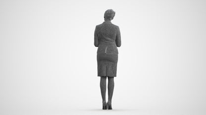 scanned 3D woman hospitality, photogrammetry people for Enscape and V-Ray, wireframe front view