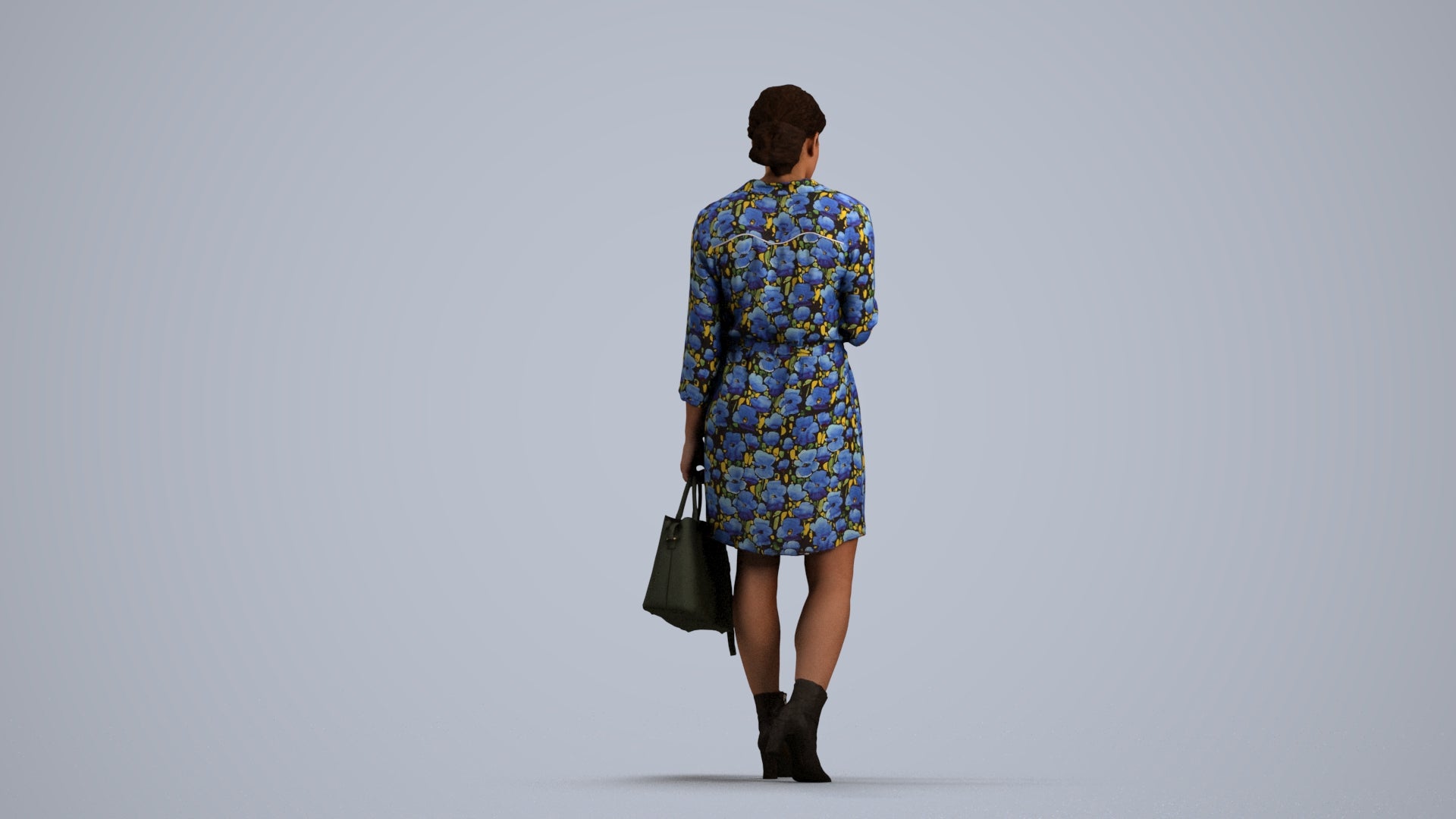 realistic 3D woman casual walking, scanned archviz people for Blender and 3ds Max, front view render