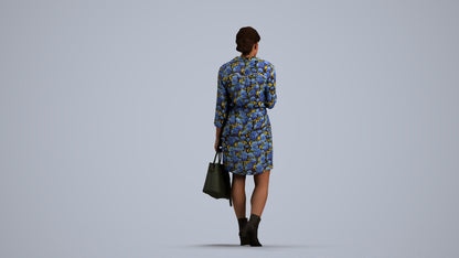 realistic 3D woman casual walking, scanned archviz people for Blender and 3ds Max, front view render