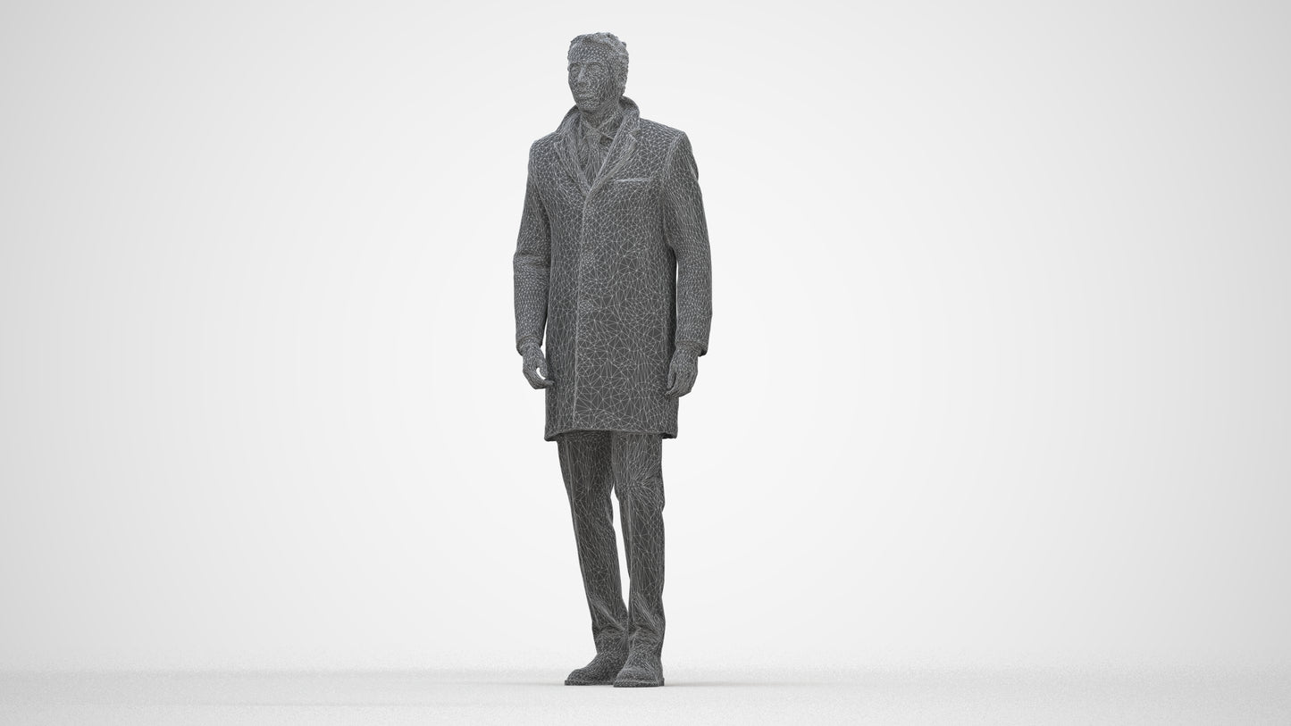 3D scanned man business, photorealistic archviz people for Enscape and SketchUp, wireframe back view
