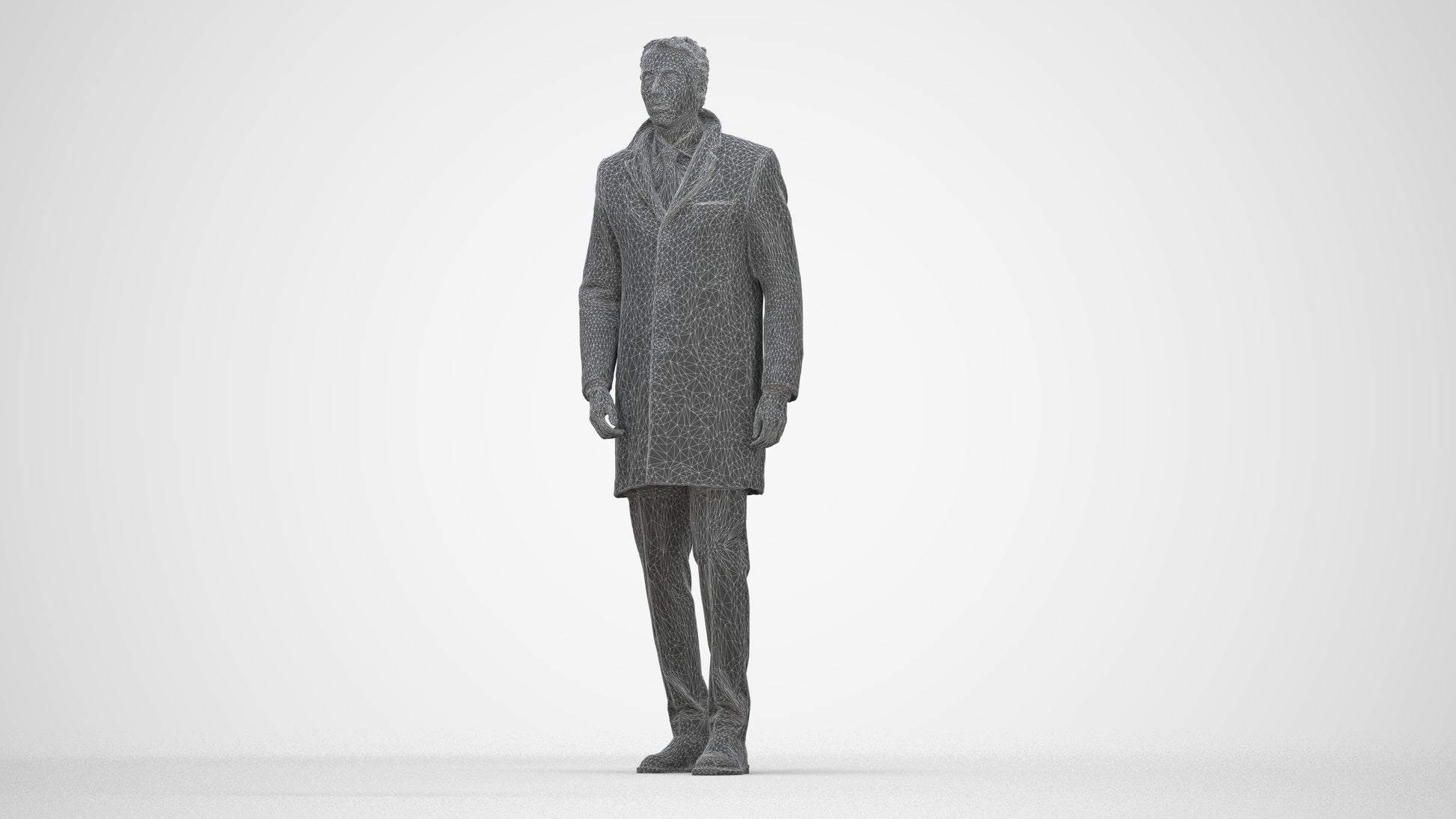 3D scanned man business, photorealistic archviz people for Enscape and SketchUp, wireframe back view