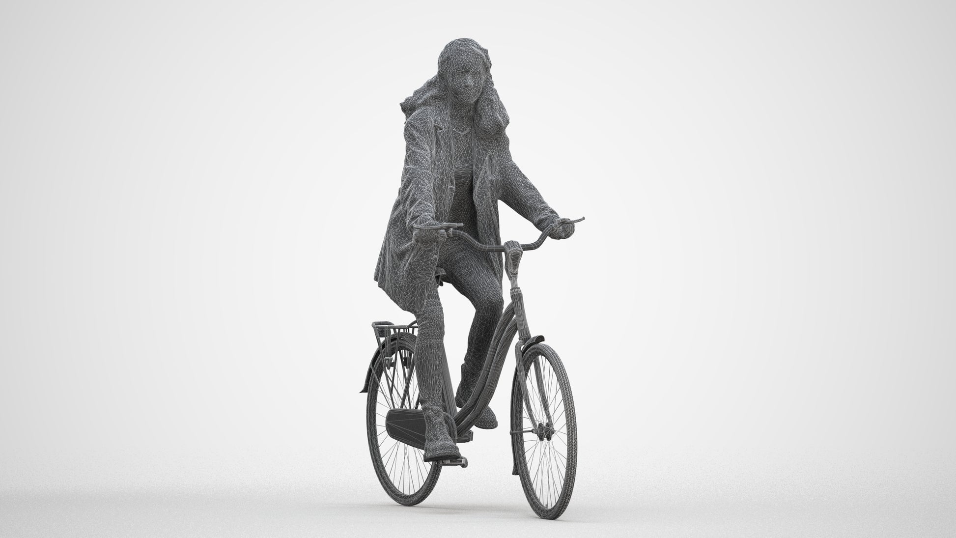 scanned 3D woman casual cycling, photogrammetry people for Enscape and V-Ray, three-quarter front view render