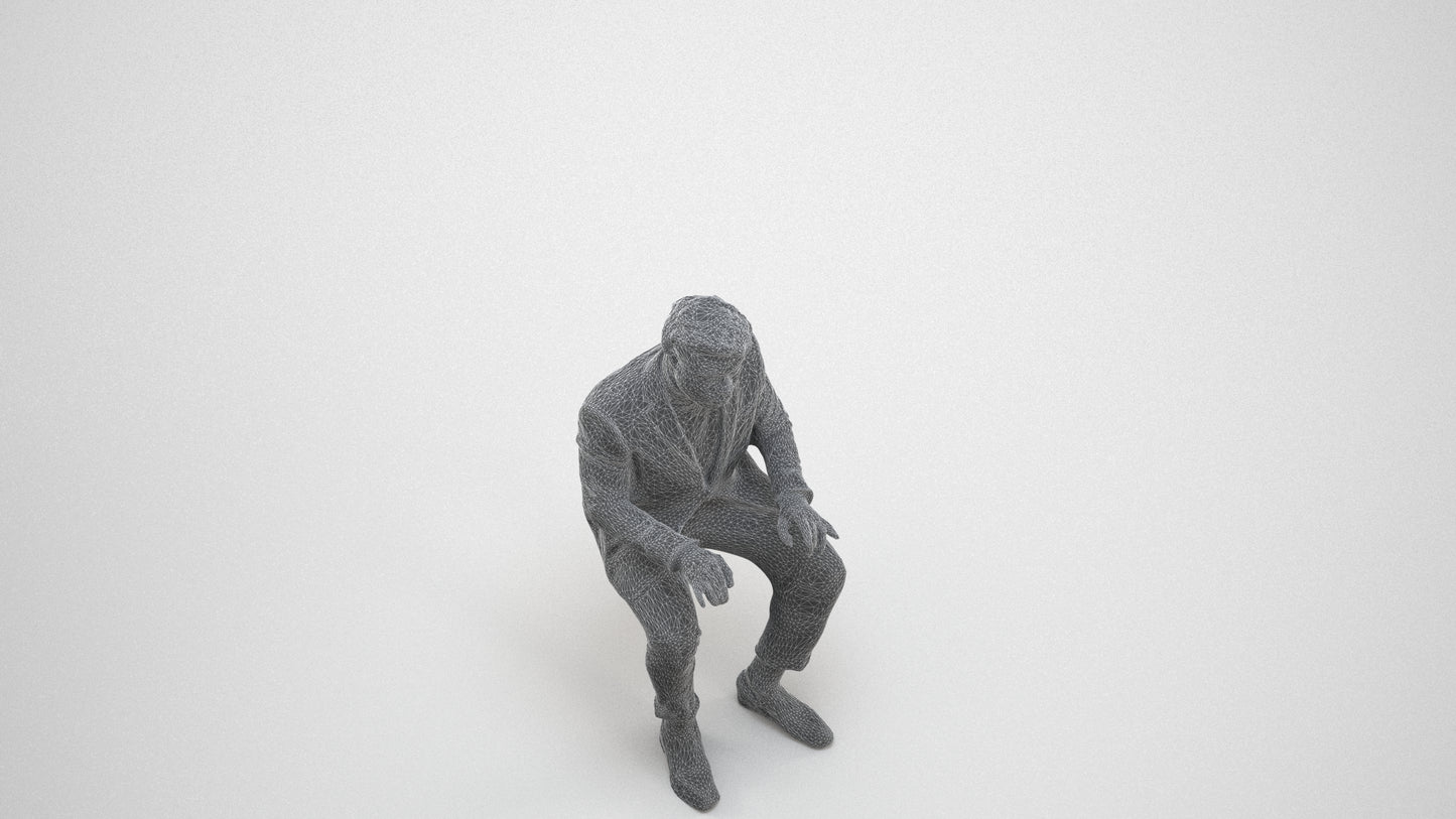 3D people model man business, scanned human for 3ds Max rendering, wireframe three-quarter view