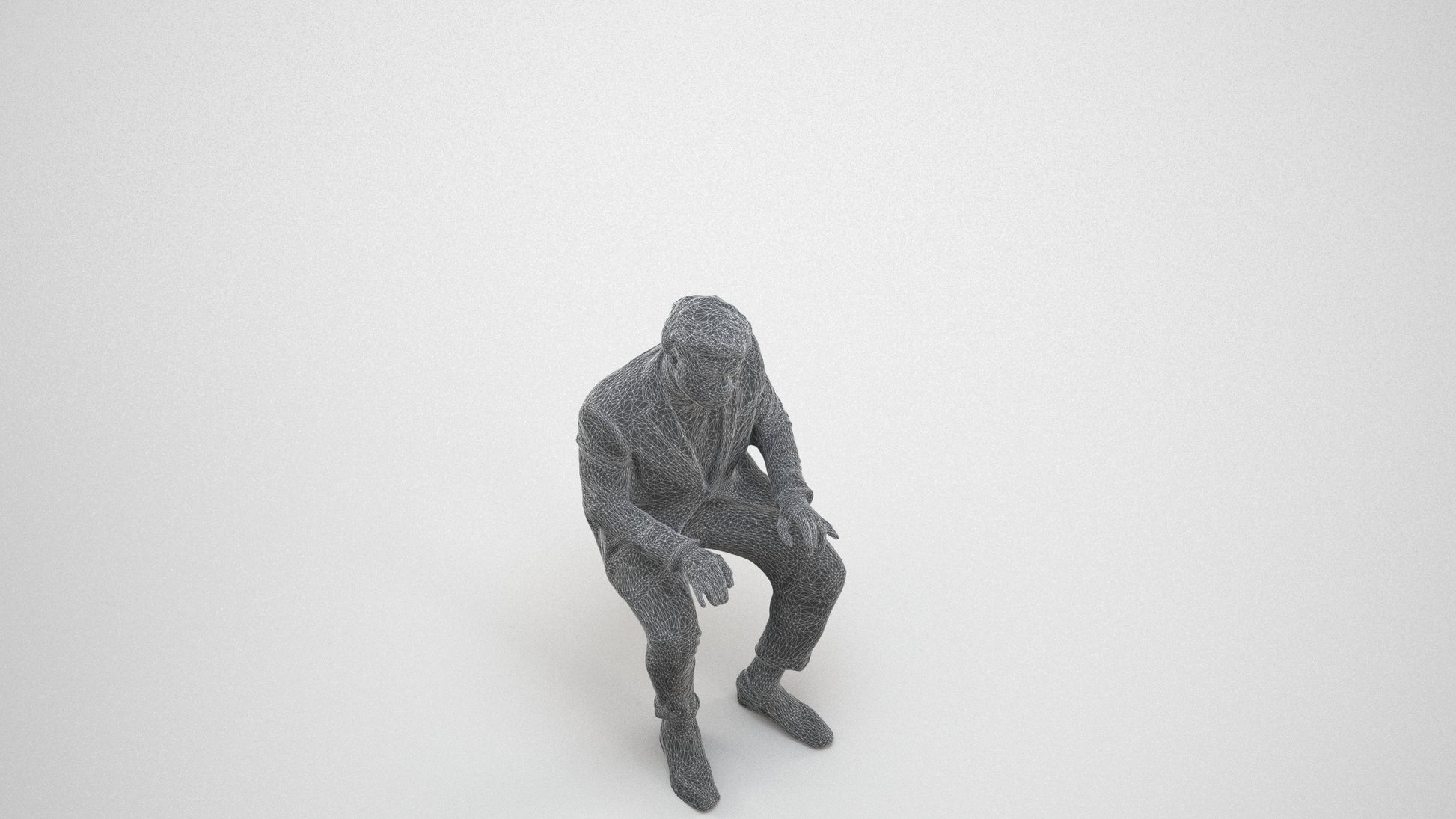3D people model man business, scanned human for 3ds Max rendering, wireframe three-quarter view