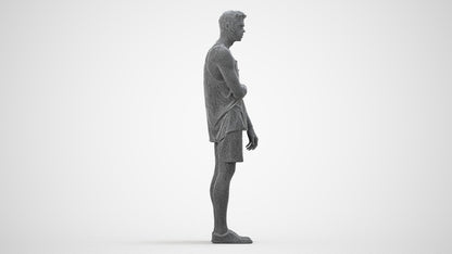 3D human model man casual standing, photogrammetry scanned person for archviz, wireframe side view