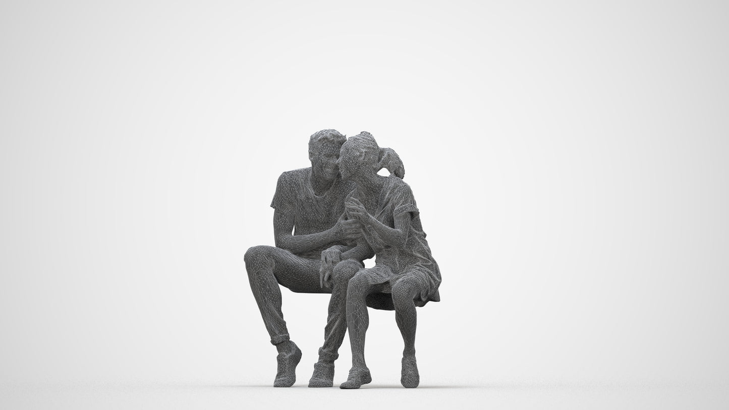 3D people model woman casual couple, scanned human for 3ds Max rendering, wireframe back view