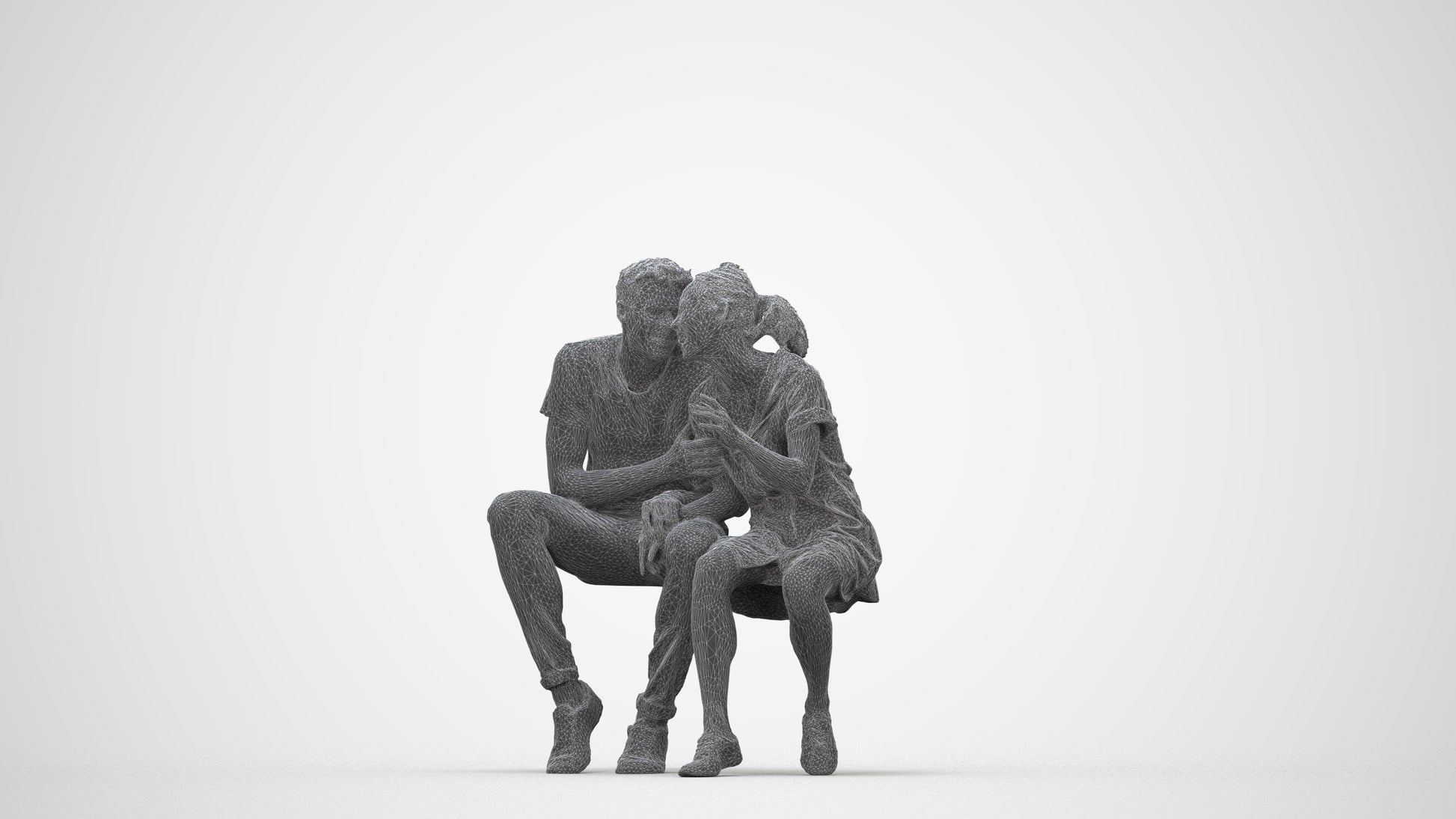 3D people model woman casual couple, scanned human for 3ds Max rendering, wireframe back view