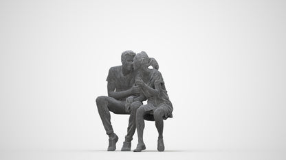 3D people model woman casual couple, scanned human for 3ds Max rendering, wireframe back view