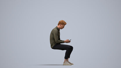 photogrammetry 3D man casual sitting, realistic human model archviz FBX, side view render