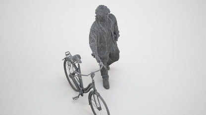 realistic 3D people man casual cycling, render-ready for V-Ray and Corona, FBX OBJ, wireframe three-quarter view