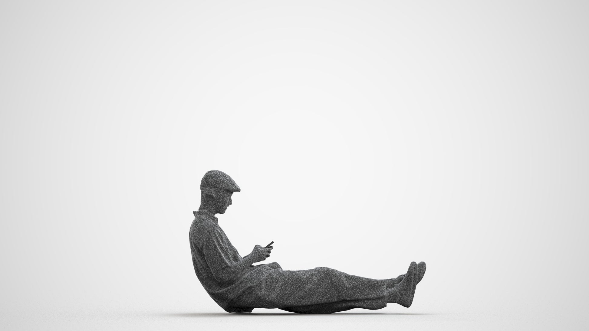 photogrammetry 3D man casual sitting, realistic human model archviz FBX, wireframe front view
