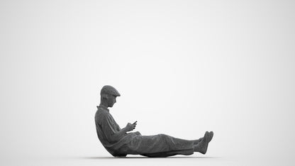 photogrammetry 3D man casual sitting, realistic human model archviz FBX, wireframe front view