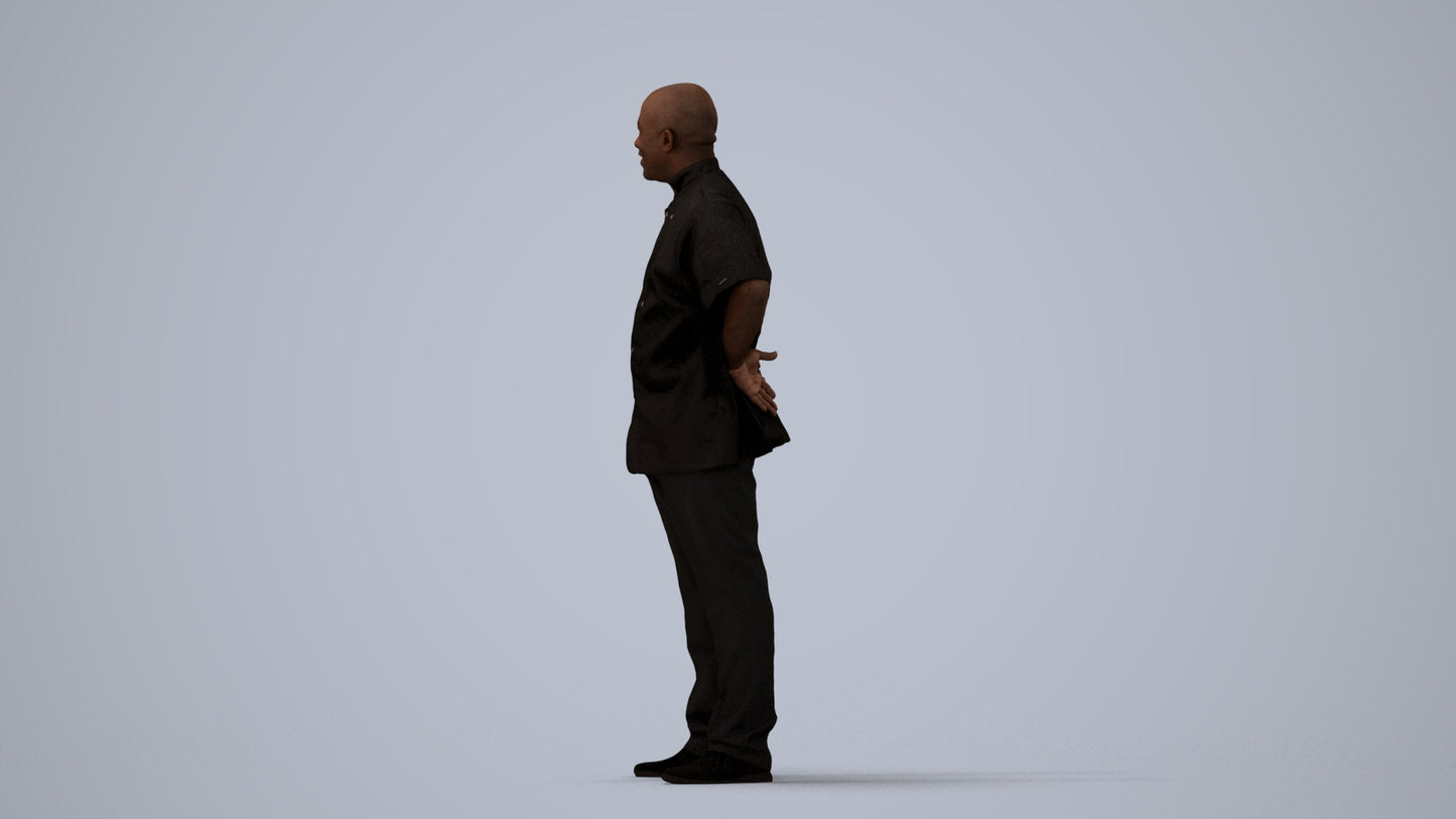scanned 3D man hospitality, photogrammetry people for Enscape and V-Ray, three-quarter view render