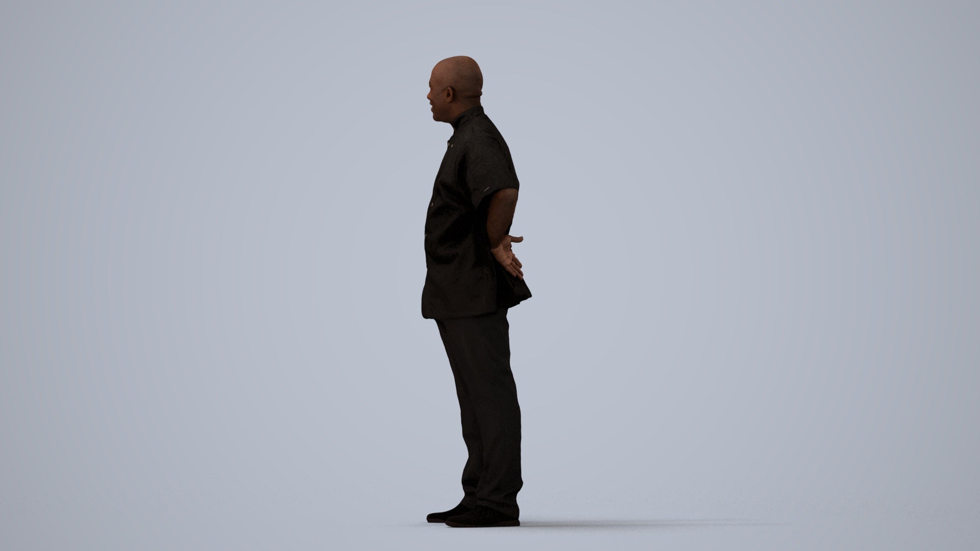 scanned 3D man hospitality, photogrammetry people for Enscape and V-Ray, three-quarter view render