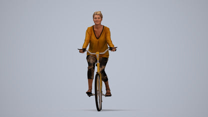 3D scanned woman cycling casual, photorealistic archviz people for Enscape and SketchUp, top-down view render