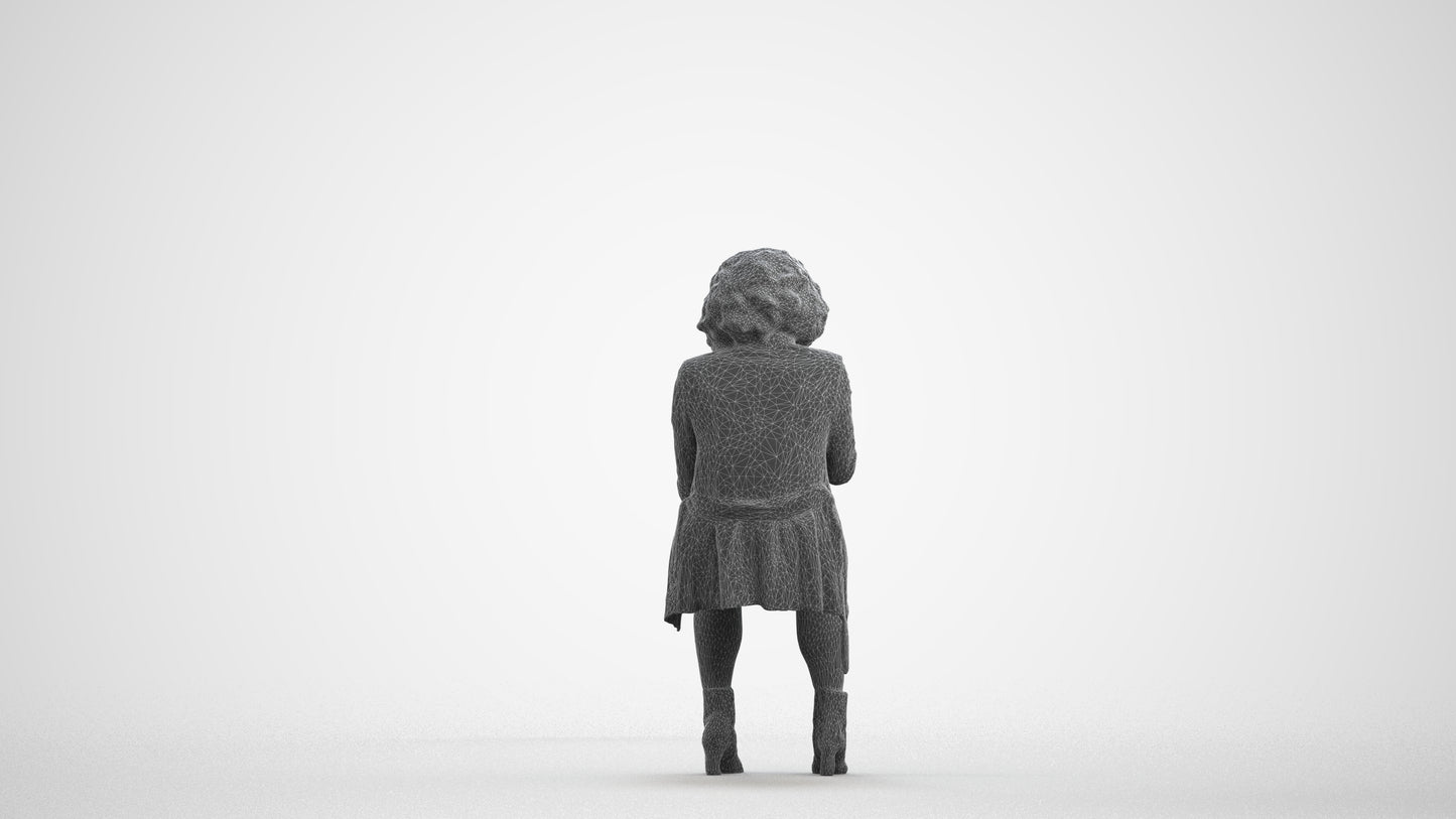 3D people model woman business sitting, scanned human for 3ds Max rendering, wireframe front view