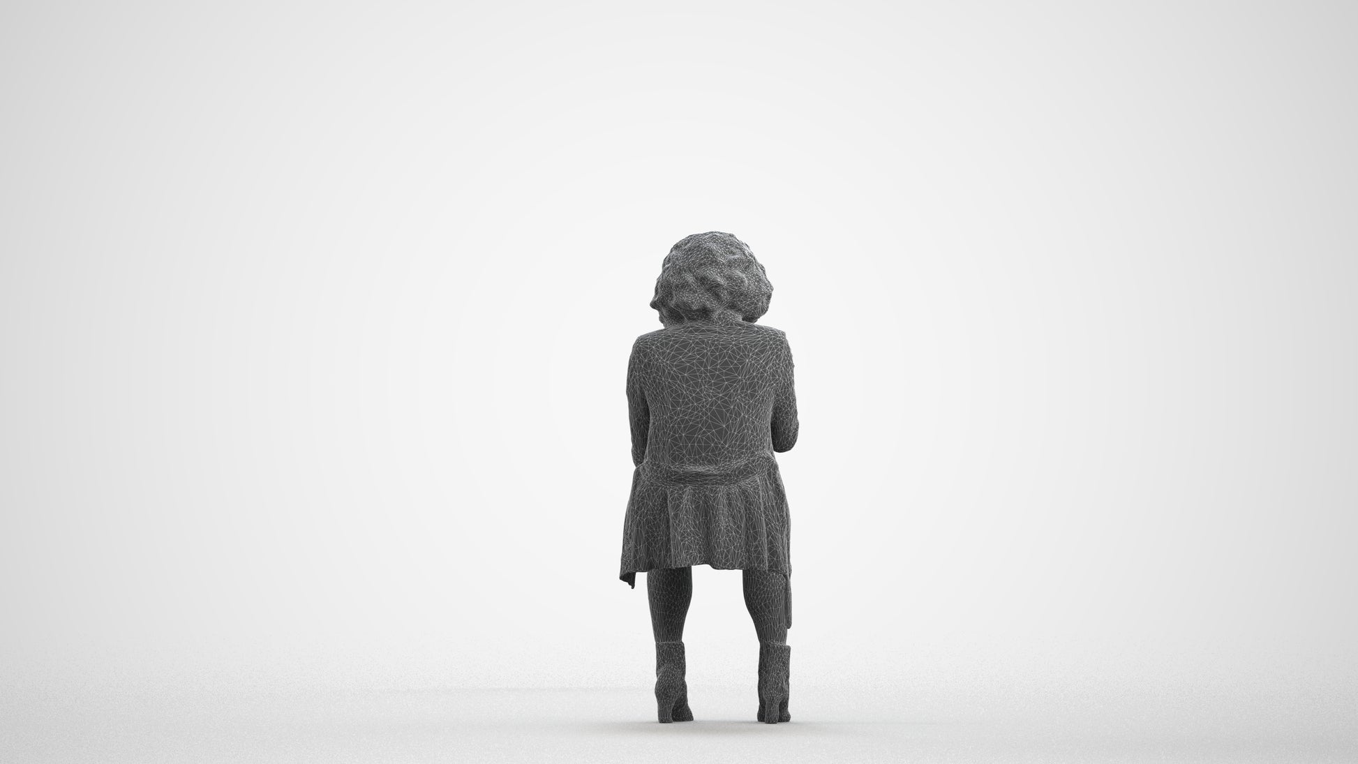 3D people model woman business sitting, scanned human for 3ds Max rendering, wireframe front view