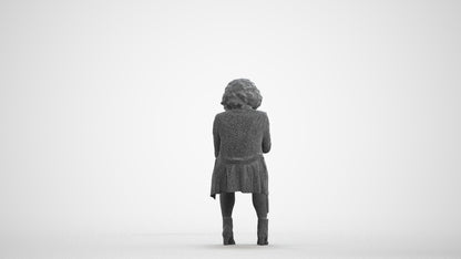 3D people model woman business sitting, scanned human for 3ds Max rendering, wireframe front view