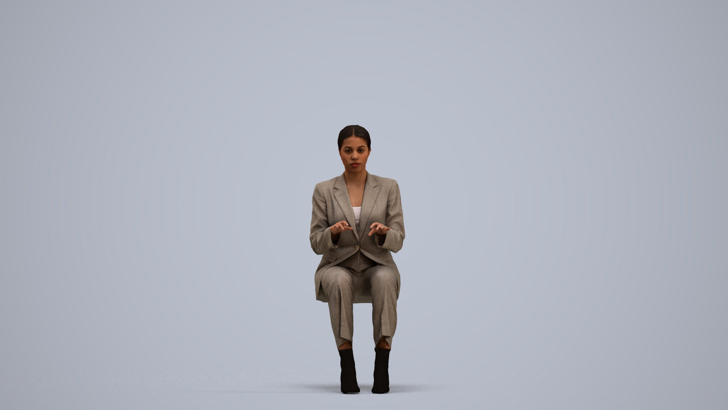 3D human model woman business, photogrammetry scanned person for archviz, standing pose render