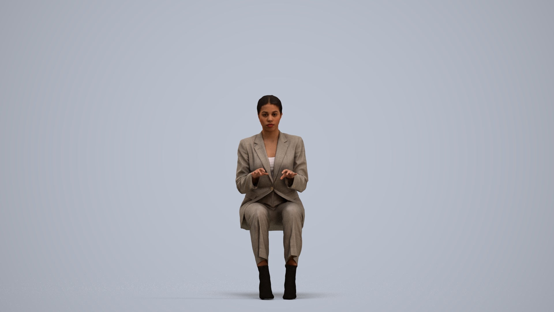 3D human model woman business, photogrammetry scanned person for archviz, standing pose render