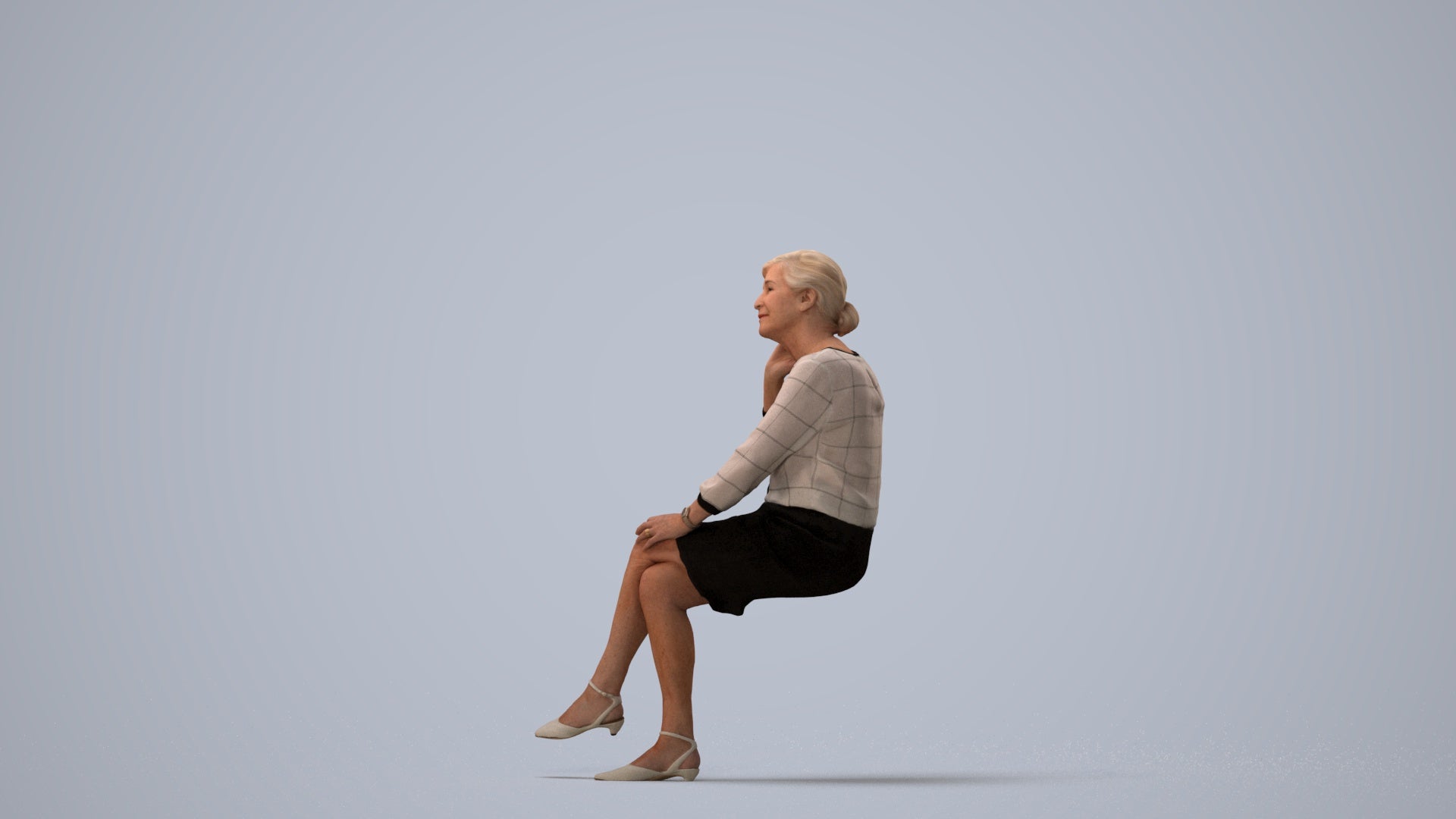 3D scanned senior woman formal casual, photorealistic archviz people for Enscape and SketchUp, three-quarter view render