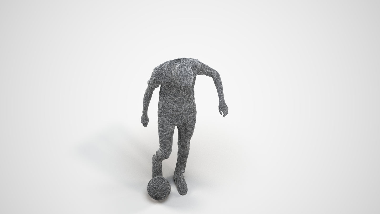 3D human model man sport standing, photogrammetry scanned person for archviz, wireframe three-quarter view