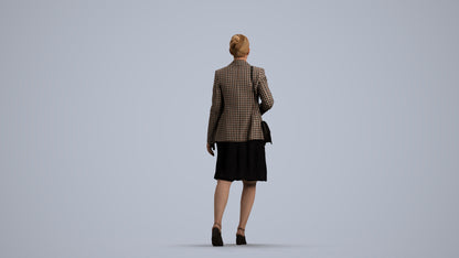photogrammetry 3D woman business walking, realistic human model archviz FBX, front view render