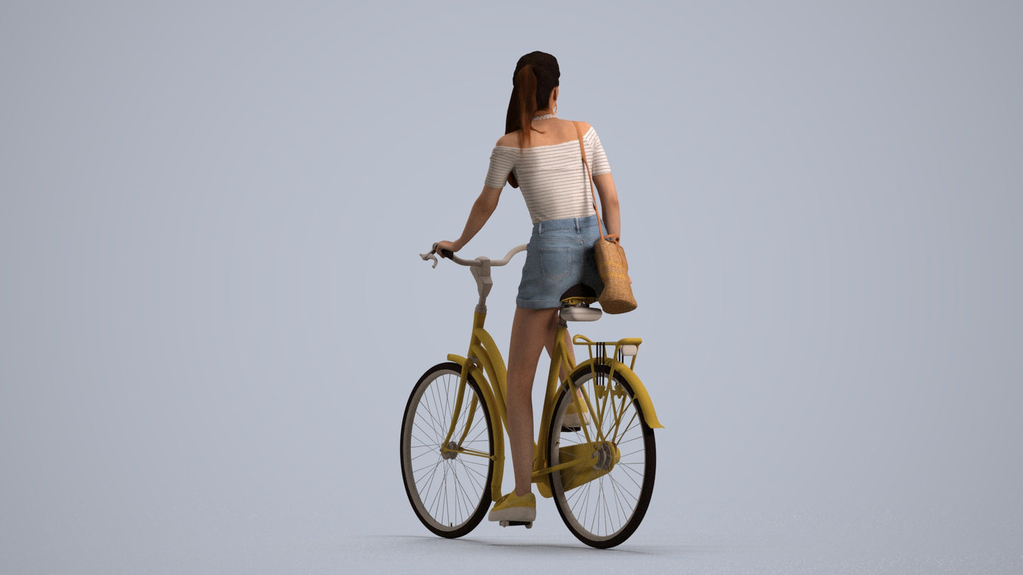 3D people model woman casual cycling, scanned human for 3ds Max rendering, front view render