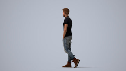 3D people model man casual walking, scanned human for 3ds Max rendering, three-quarter view render