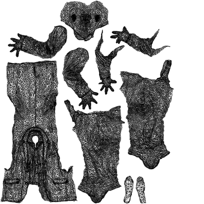 3D scanned senior man business, photorealistic archviz people for Enscape and SketchUp, wireframe top-down view