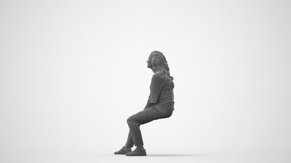 realistic 3D woman casual sitting, scanned archviz people for Blender and 3ds Max, square thumbnail