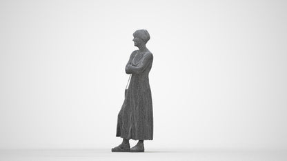 3D human model senior woman standing, photogrammetry scanned person for archviz, wireframe back view
