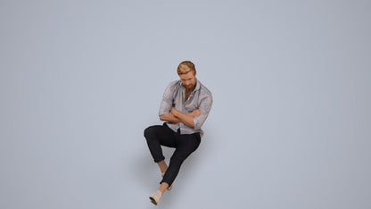 realistic 3D human man casual sitting, archviz people FBX OBJ for Blender, back view render