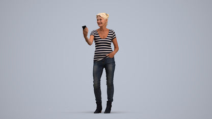 realistic 3D people senior woman casual standing, render-ready for V-Ray and Corona, FBX OBJ, standing pose render