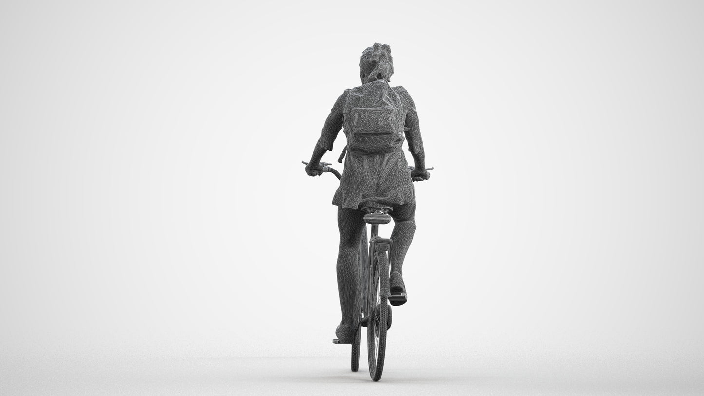 photogrammetry 3D girl casual cycling, realistic human model archviz FBX, wireframe front view
