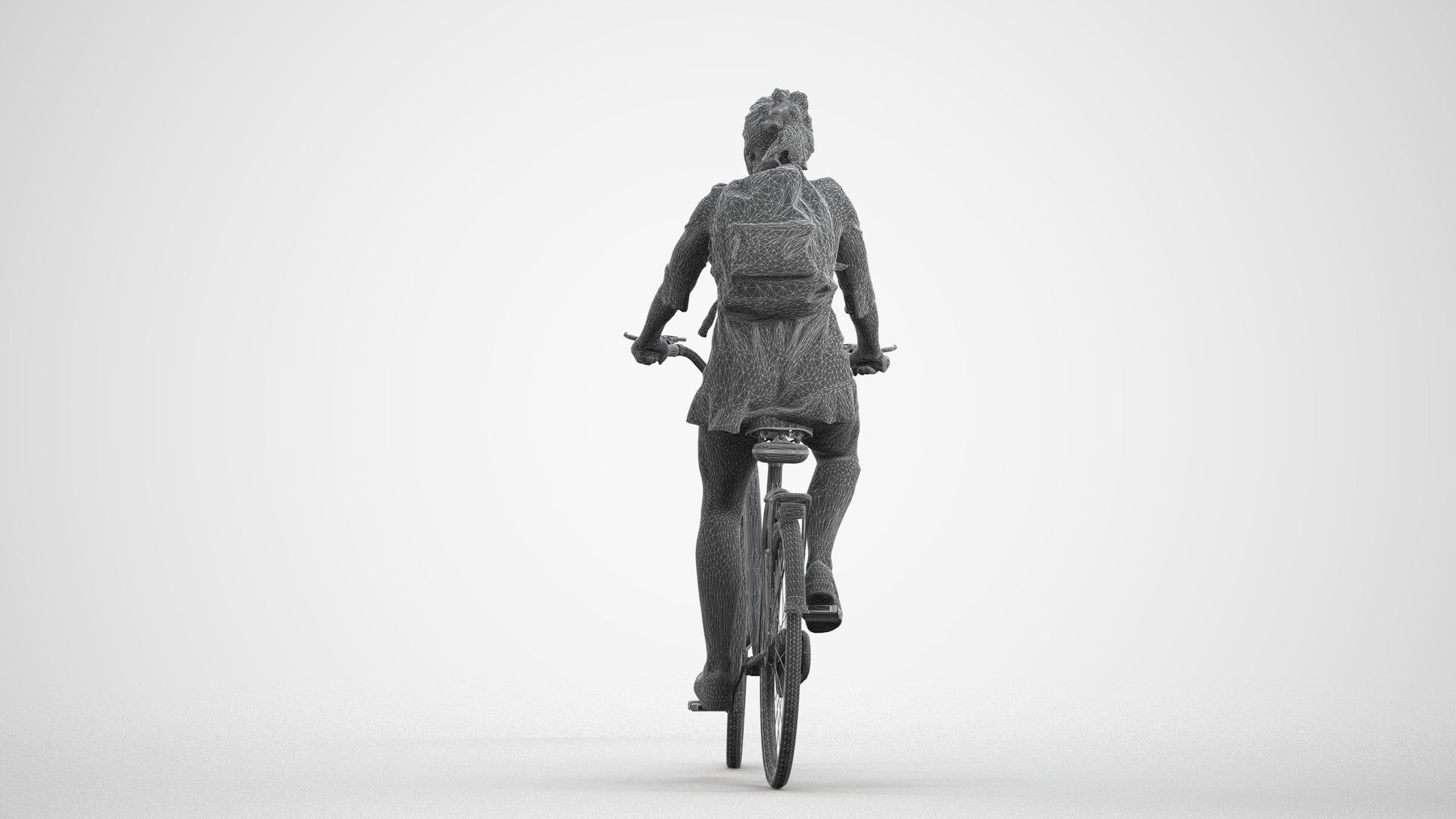 photogrammetry 3D girl casual cycling, realistic human model archviz FBX, wireframe front view
